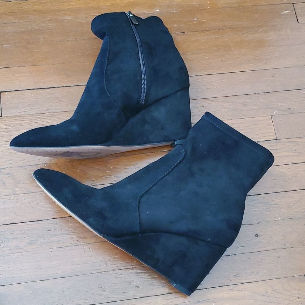Splendid Black Microsuede Wedge Heel Booties